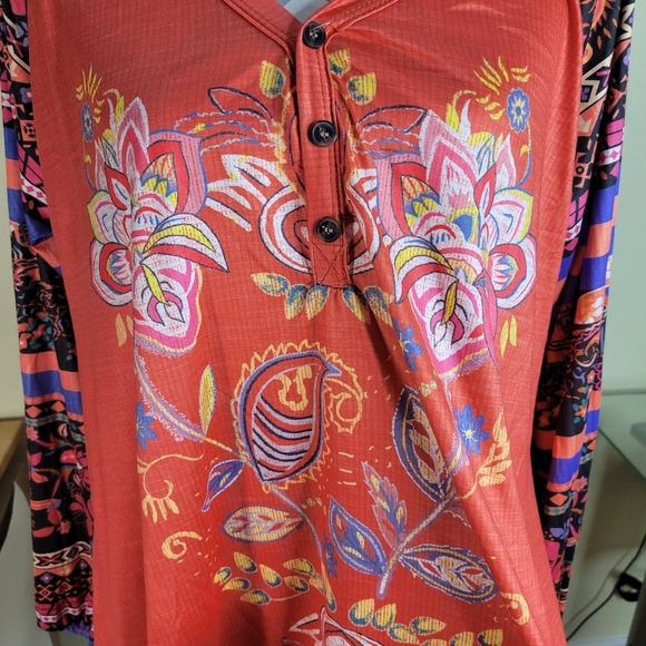 Womans Unbranded Cotton Poly blend Long Sleeve Fun Print Coral/Blue/Black S 3X - Picture 3 of 9